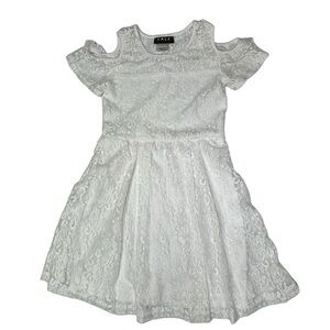 RMLA Girls Dress Size 7 White Lace Overlay Short Sleeve Cold Shoulder Dress